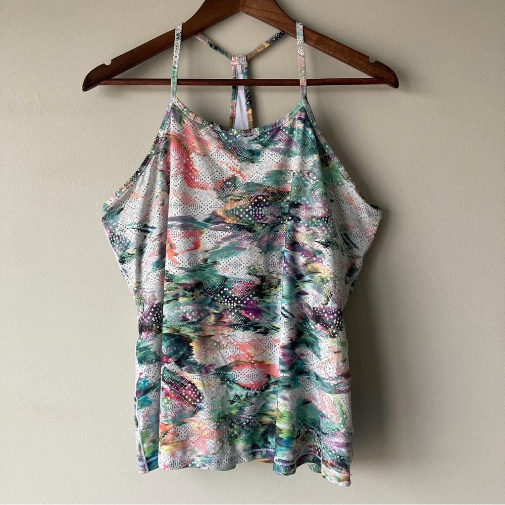 Prana Multicolor Green Purple Watercolor Tank Built In Bra Women’s XL